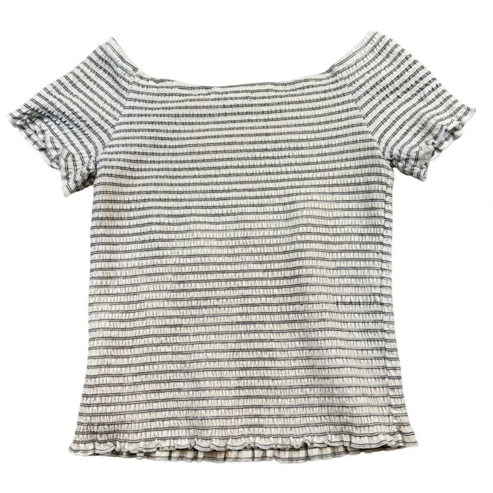 Art Class Girls Black White Striped Smocked Off Shoulder‎ Top L 10/12